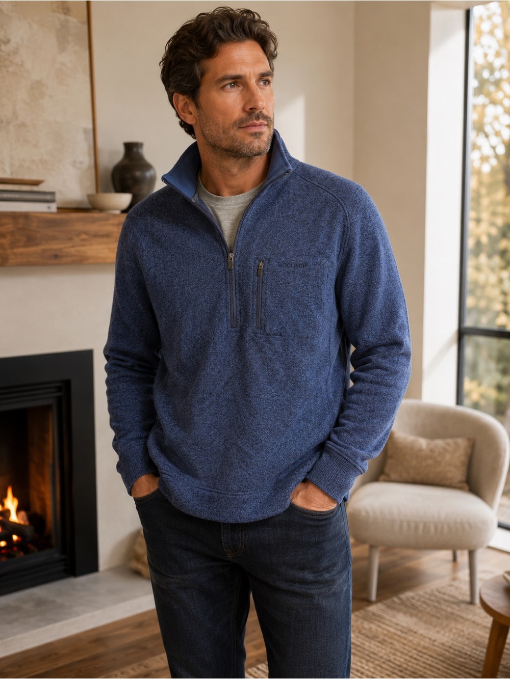 Woolrich Men’s XXL Blue Quarter Zip Pullover Sweater Fleece Knit Outdoor